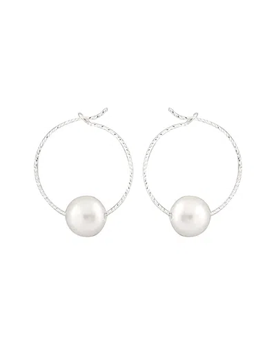 Splendid Pearls Rhodium Plated Silver 8-8.5mm Freshwater Pearl Drop Earrings