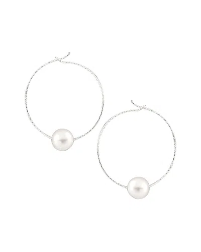 SPLENDID PEARLS SPLENDID PEARLS RHODIUM PLATED SILVER 8-8.5MM PEARL HOOPS