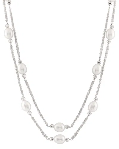 Splendid Pearls Rhodium Plated Silver 9-10mm Freshwater Pearl Necklace