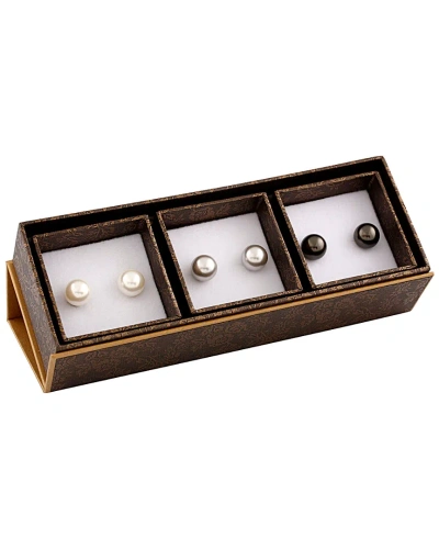 Splendid Pearls Rhodium Plated Silver 9-9.5mm Freshwater Pearl Set In Multi