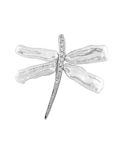 Splendid Pearls Rhodium Plated Silver Freshwater Pearl Brooch