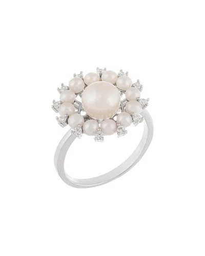 Splendid Pearls Rhodium Plated Silver Freshwater Pearl Ring