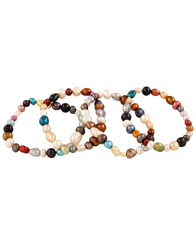 Splendid Pearls Set Of 4 5-8mm Freshwater Pearl Stretch Bracelets In Multi