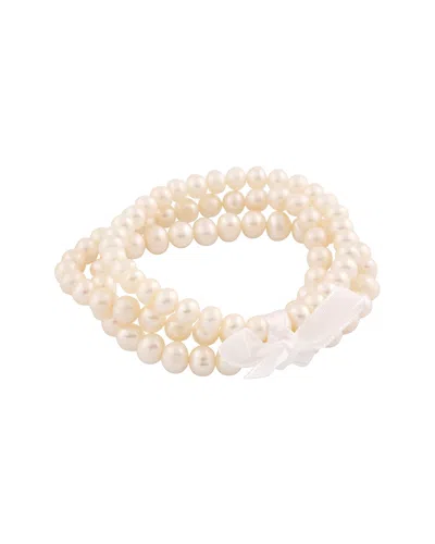 Splendid Pearls Set Of Three 6-7mm Freshwater Pearl Bracelets In Silver
