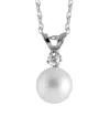 Splendid Pearls Silver 0.03 Ct. Tw. Diamond & 6-6.5mm Akoya Pearl Necklace
