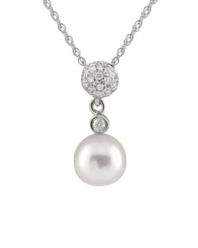 Splendid Pearls Silver 0.09 Ct. Tw. Diamond & 7-7.5mm Freshwater Pearl Necklace In Metallic