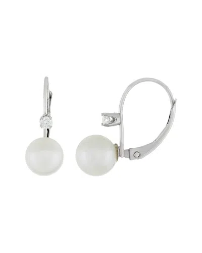 Splendid Pearls Silver 0.1 Ct. Tw. Diamond 7-8mm Pearl Earrings