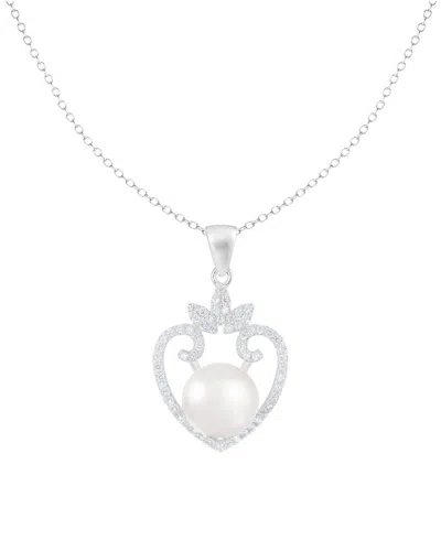 Splendid Pearls Silver 10-11mm Pearl Cz Pendant