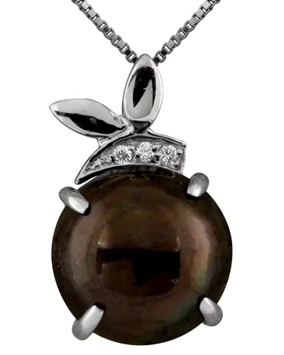 Splendid Pearls Silver 10-11mm Pearl Cz Pendant In Black