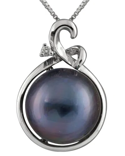 Splendid Pearls Silver 10-11mm Pearl Cz Pendant In Metallic