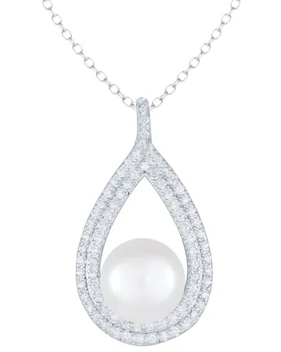Splendid Pearls Silver 10-11mm Pearl Cz Pendant In Metallic