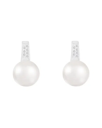 Splendid Pearls Silver 10.5-11mmm Pearl Cz Earrings