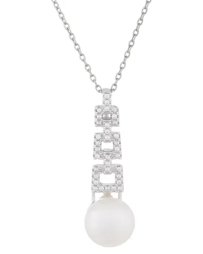 Splendid Pearls Silver 10mm Pearl Cz Pendant In Metallic