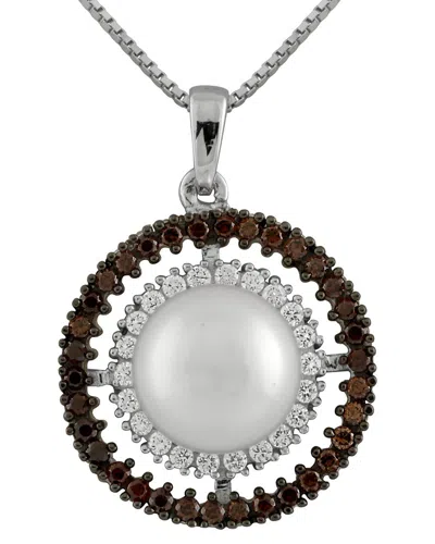 Splendid Pearls Silver 10mm Pearl Cz Pendant In Metallic