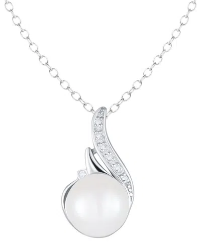 Splendid Pearls Silver 10mm Pearl Cz Pendant In Metallic