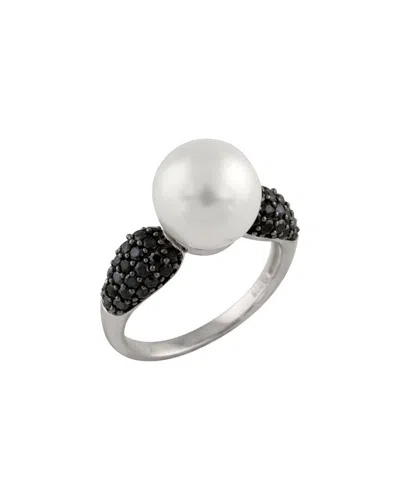 Splendid Pearls Silver 10mm Pearl Cz Ring In Metallic