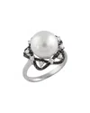 Splendid Pearls Silver 10mm Pearl Cz Ring In Metallic
