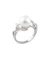 Splendid Pearls Silver 10mm Pearl Cz Ring In Metallic