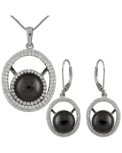 Splendid Pearls Silver 10mm Pearl Cz Set In Metallic