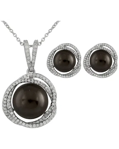 Splendid Pearls Silver 10mm Pearl Cz Set In Metallic