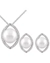 Splendid Pearls Silver 10mm Pearl Cz Set In Metallic