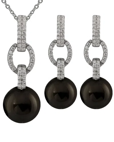 Splendid Pearls Silver 10mm Pearl Cz Set In Metallic