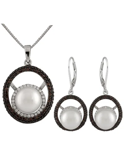 Splendid Pearls Silver 10mm Pearl Cz Set In Metallic