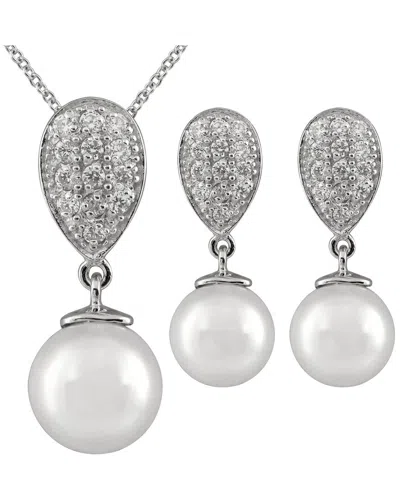Splendid Pearls Silver 10mm Pearl Cz Set In Metallic