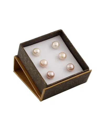 Splendid Pearls Silver 11-11.5mm Pearl Cz Earrings