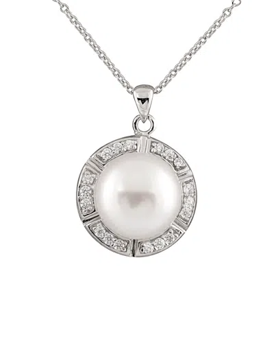 Splendid Pearls Silver 11-12mm Freshwater Pearl & Cz Pendant Necklace