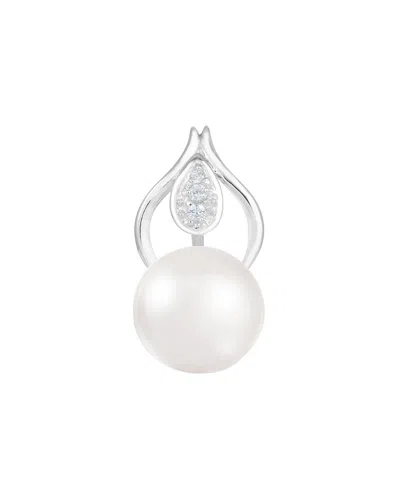 Splendid Pearls Silver 11-12mm Pearl Cz Pendant