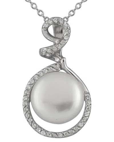 Splendid Pearls Silver 11mm Pearl Cz Pendant In Multi