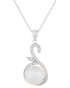 Splendid Pearls Silver 11mm Pearl Cz Pendant In Silver
