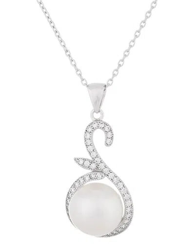 Splendid Pearls Silver 11mm Pearl Cz Pendant In Metallic