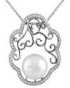 Splendid Pearls Silver 12mm Pearl Cz Pendant In Gray