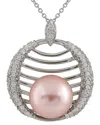 Splendid Pearls Silver 12mm Pearl Cz Pendant In Metallic