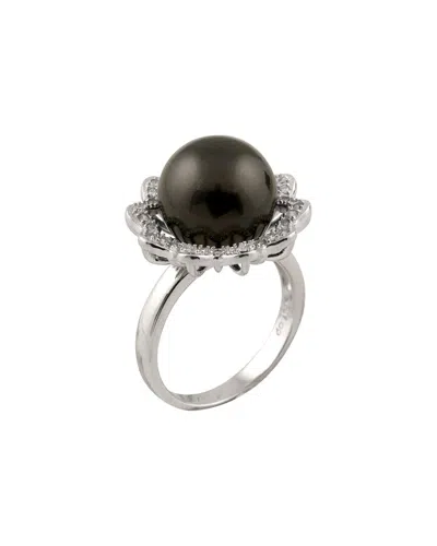 Splendid Pearls Silver 12mm Pearl Cz Ring In Metallic