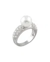 Splendid Pearls Silver 12mm Pearl Cz Ring In Metallic