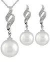 Splendid Pearls Silver 12mm Pearl Cz Set In Metallic