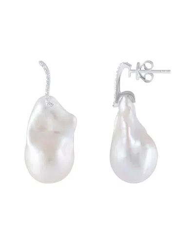 Splendid Pearls Silver 13-15mmmm Pearl Earrings In Neutral