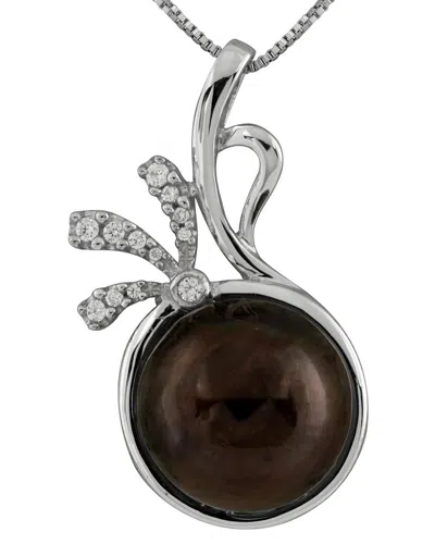 Splendid Pearls Silver 14-15mm Pearl Cz Pendant In Metallic