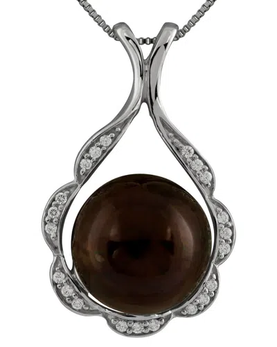 Splendid Pearls Silver 14-15mm Pearl Cz Pendant In Metallic