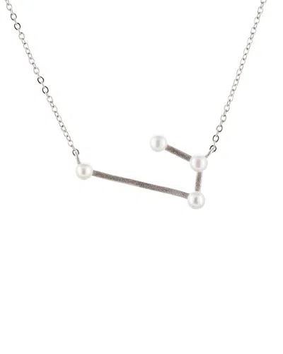 Splendid Pearls Silver 2-3mm Pearl Zodiac Pendant Necklace In Metallic