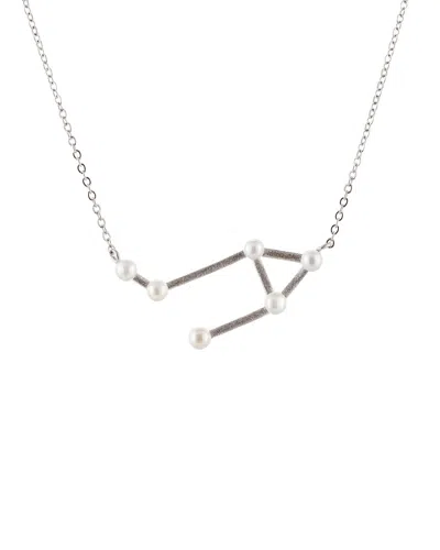 Splendid Pearls Silver 2-3mm Pearl Zodiac Pendant Necklace In White