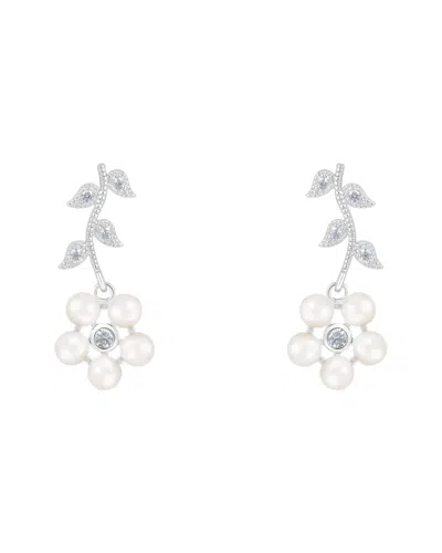 Splendid Pearls Silver 4.5-5mm Pearl Cz Earrings