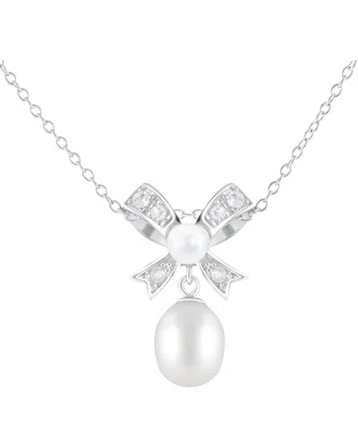 Splendid Pearls Silver 4-5mm Pearl Cz Necklace In Metallic