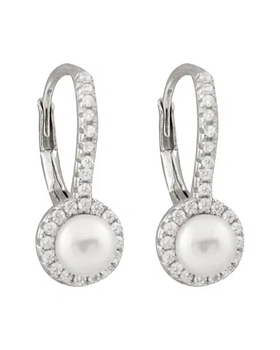 Splendid Pearls Silver 5-5.5mm Freshwater Pearl & Cz Drop Earrings In Metallic