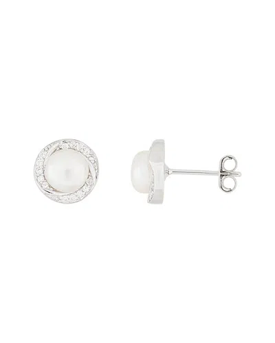 Splendid Pearls Silver 6-6.5mm Freshwater Pearl Halo Studs