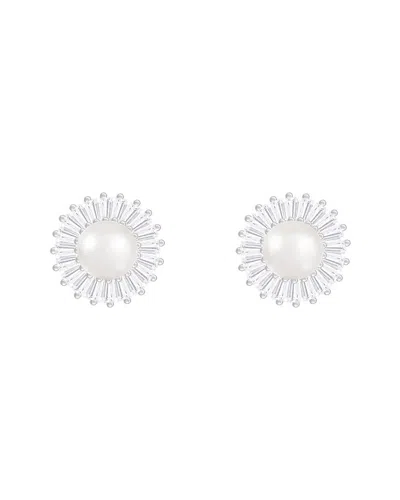 Splendid Pearls Silver 6.57-mm Pearl Cz Earrings
