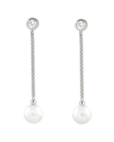 Splendid Pearls Silver 6-7mm Akoya Pearl & Cz Earrings In Metallic